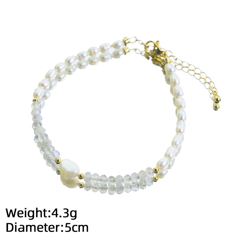 Natural Freshwater Pearl Moonstone Beaded Adjustable Bracelet for Women Daily Office Wedding Pearl Bracelet Dainty Jewelry