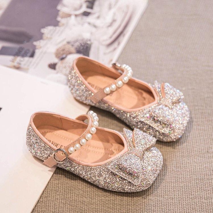 

Туфли принцессы для девочек 2025 новые весенне-осенние туфельки с кристаллами для маленькой девочки, кожаные туфли к платью, туфли Эльзы на весну, детская обувь 36 розовый