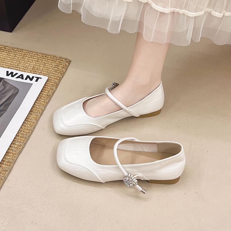 French square head shallow mouth single shoes women's 2025 summer new soft-soled beanie shoes fairy style with skirt Mary Jane shoes
