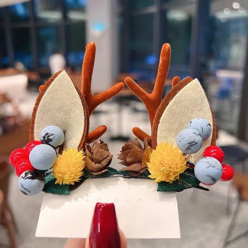 New Year Christmas Gift Kawaii Red Hair Pin Children Barrettes Bow Deer Santa Claus Kids Headwear Girls Kids Hair Accessories