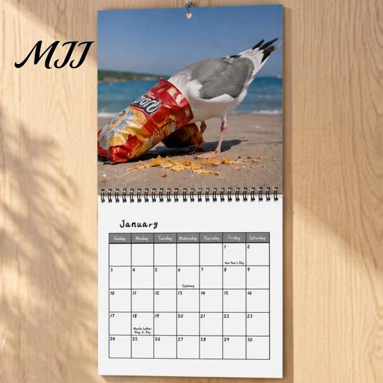 Annual Schedule Organizer Seagull 2027 Wall Calendar, Funny Seaside 12 Monthly Spiral Creative Office Decor Binding Hanging Planner with Thick