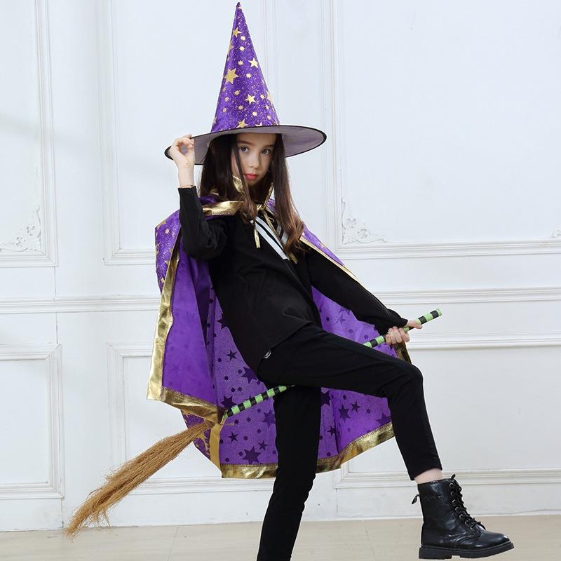 Halloween cape cape P children's party show wizard wizard bronzing five star cape hat set
