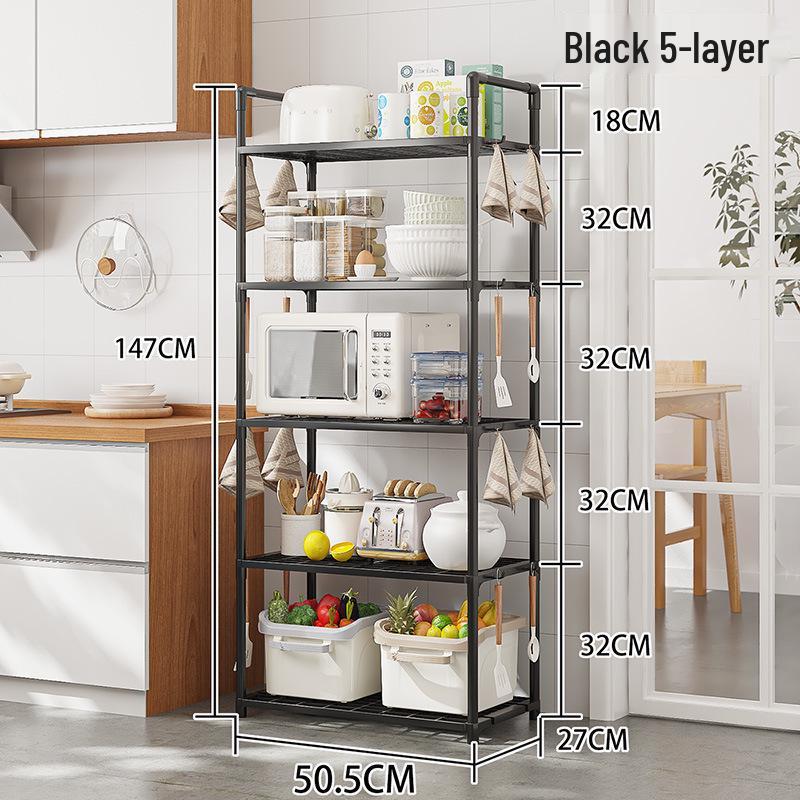 Multi-layer Kitchen & Bathroom Floor Storage Rack: Punch-free, Microwave Oven Compatible Shelves.