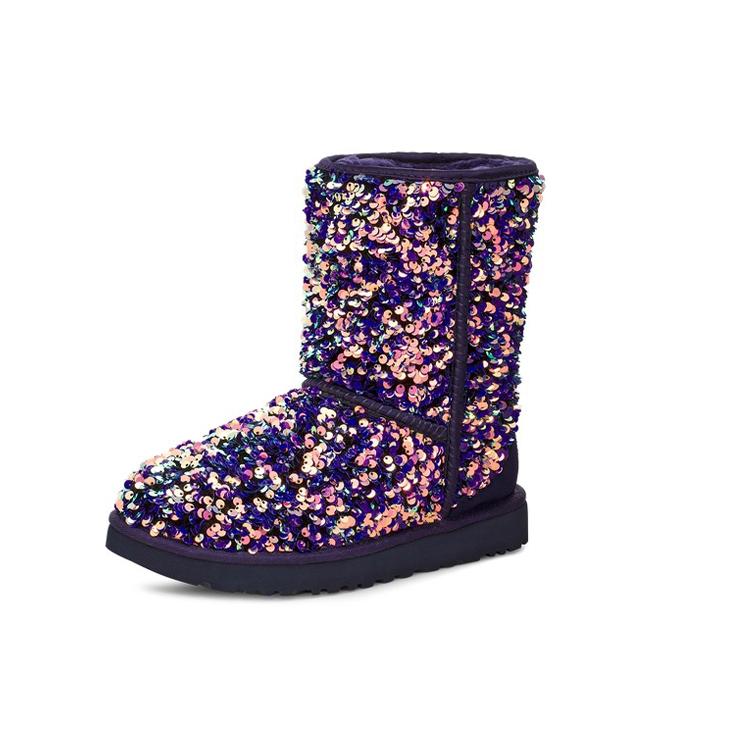 UGG Classic Short Stellar Sequin Snow Boots Black/Blue/Purple Women's 1112514-MDL