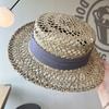 French Hepburn style salty grass woven retro straw hat women's spring summer straw woven big brim seaside vacation sun hat