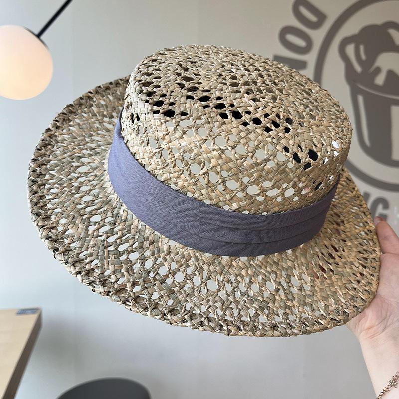 French Hepburn style salty grass woven retro straw hat women's spring summer straw woven big brim seaside vacation sun hat