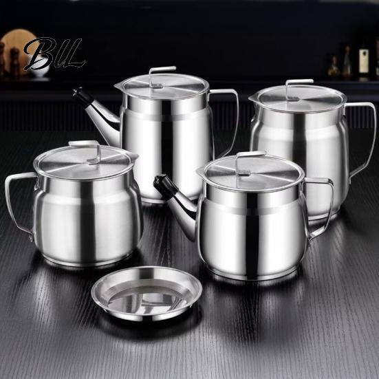 Compact Oil Can Stainless Steel Filter Container with Fine Mesh 1500/2000ml Heat-Resistant Kitchen Multi-use Pan Jug for Frying Lard Grease