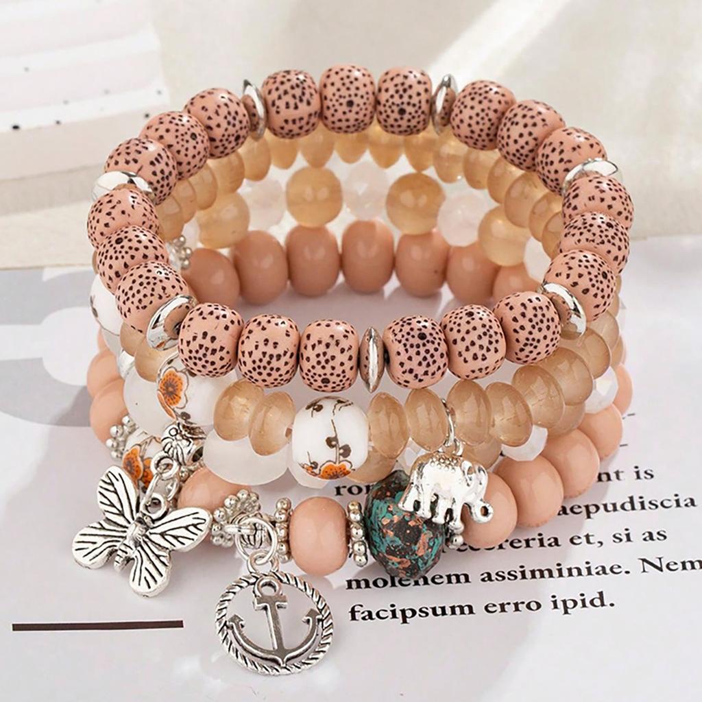 Böhmisch Chinesischer Stil Schmetterling Baby Elefant Anker Mehrschichtig Perlenarmband Damen