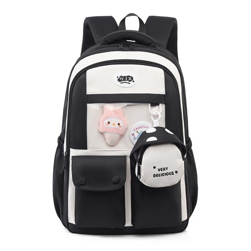 Middle School Student Schoolbag Contrast Color Multi-Pocket Backpack Waterproof Nylon Backpack чёрный