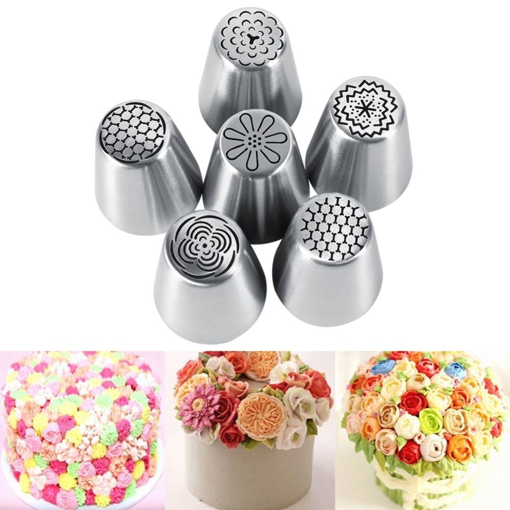 6psc Mounted Tip Piping Nozzle Set Cake Decorating Tips Cookie Icing Dessert Making