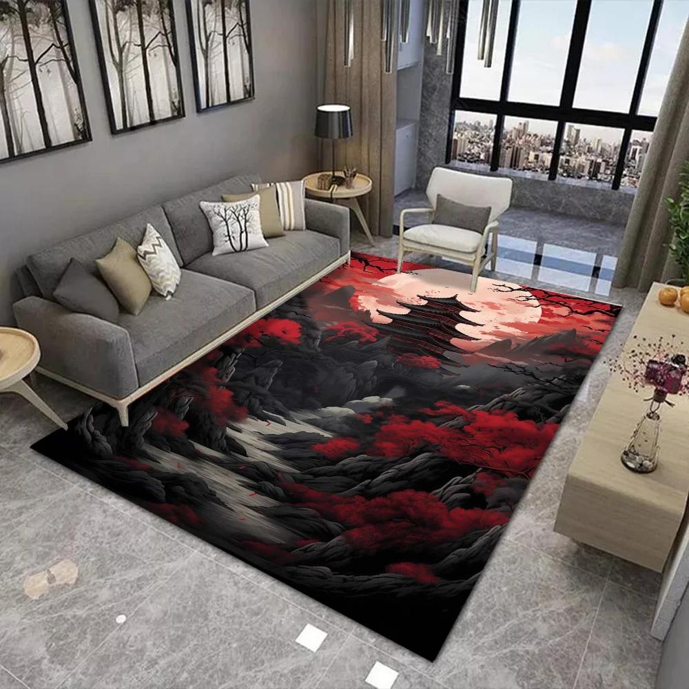 Japanese Cherry Blossom Mount Fuji 3D Area Rug for Kids Bedroom Living Room Sofa Doormat Large Floor Mat Home Decor Gift