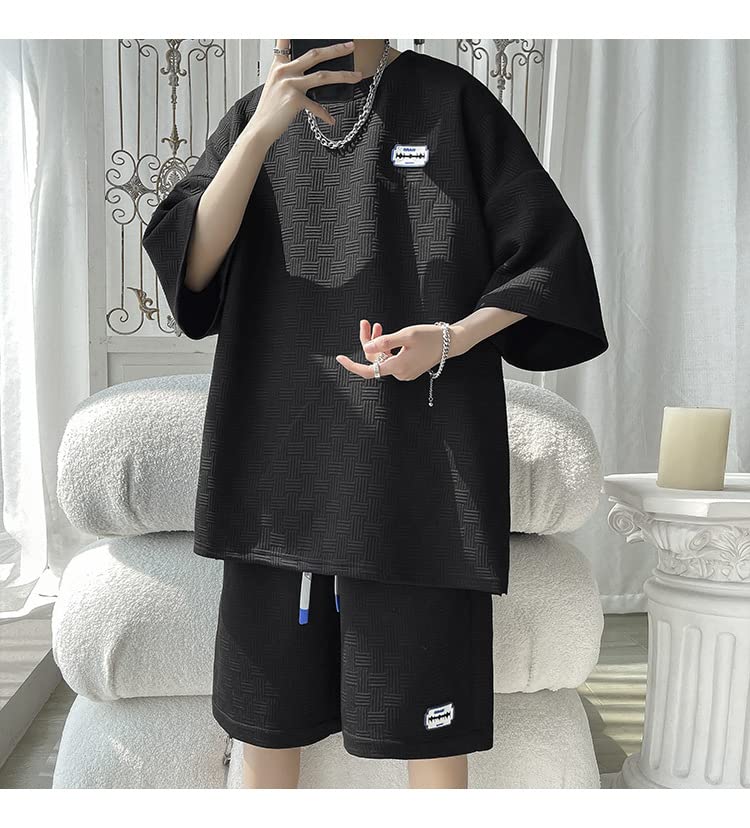 ANGELCITY Summer Plus Size Short and and Summer L951 Men's Set, Sweatshirt, Jersey, Sleeves, Shorts, T-Shirt Shorts, 2-Piece Set, Sportswear,