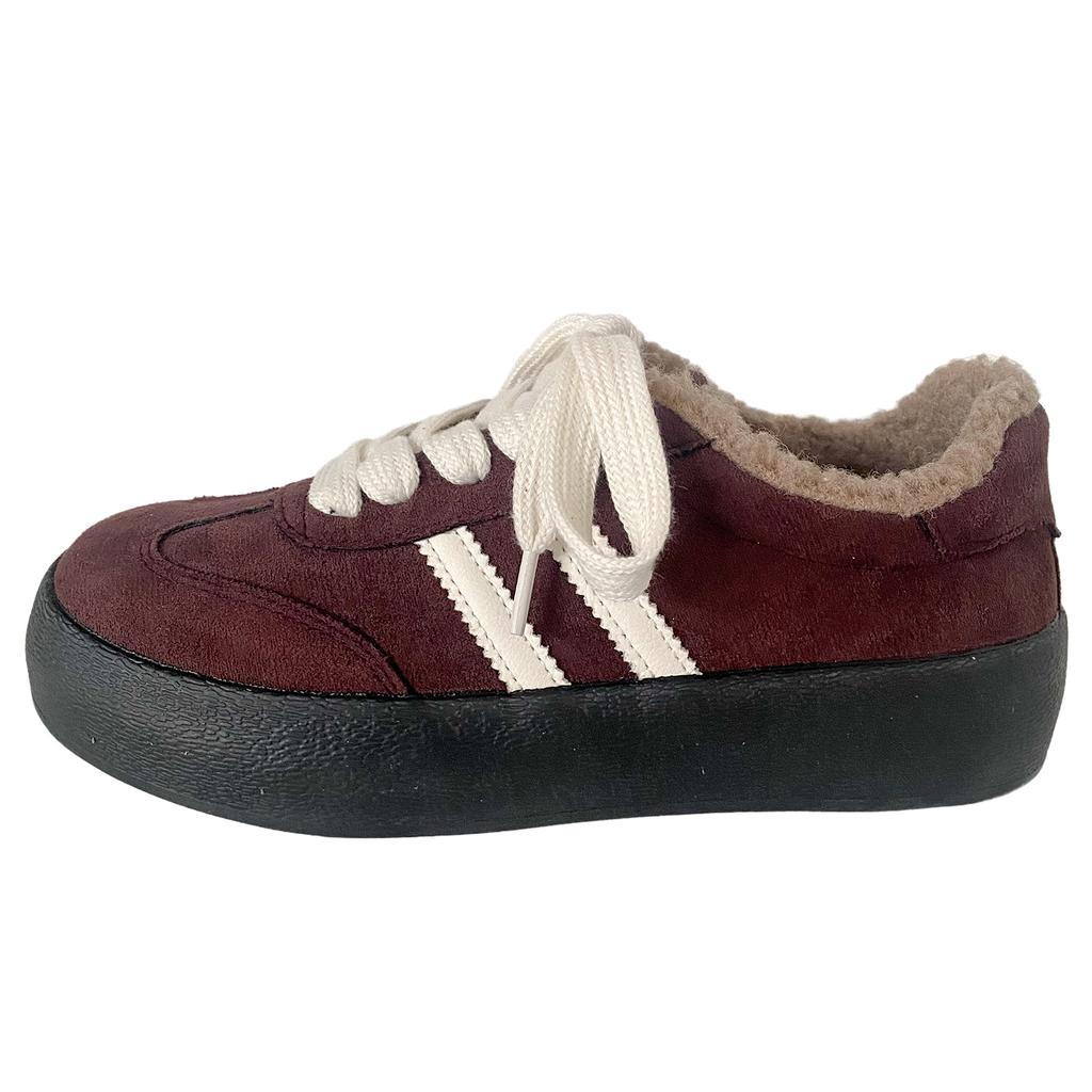 BE-6790 Lamb Wool Platform Velvet Board Shoes Women's Board Shoes 2024 New Winter Warm Cotton Shoes German Training Shoes