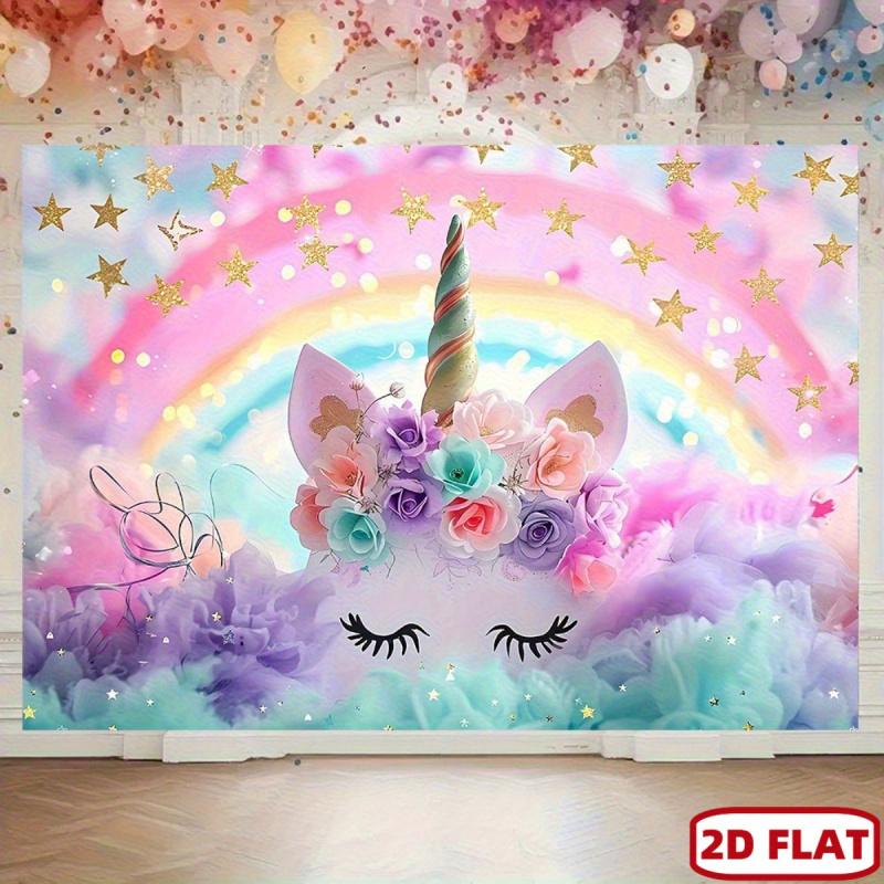 Dreamy Unicorn Rainbow Background Cloth Gold Star Cloud Hanging Cloth Children s Princess Theme Photography Background Wall 100X70CM