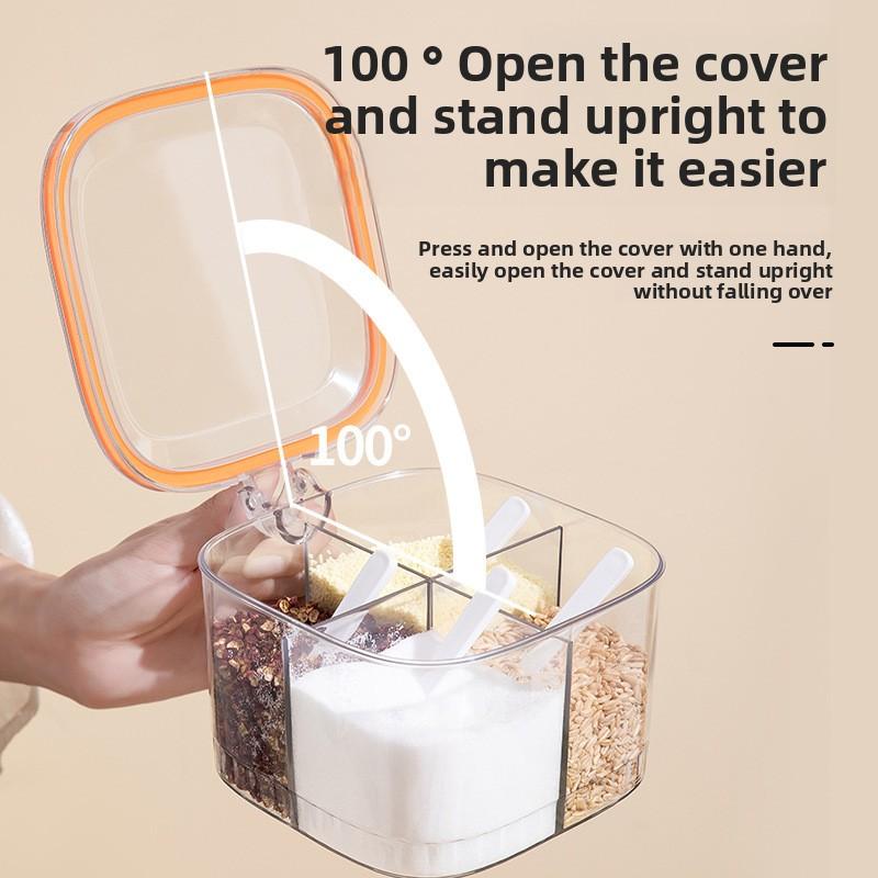 Four Compartment Kitchen Seasoning Box with Lid, Detachable and Washable for Solid Seasonings