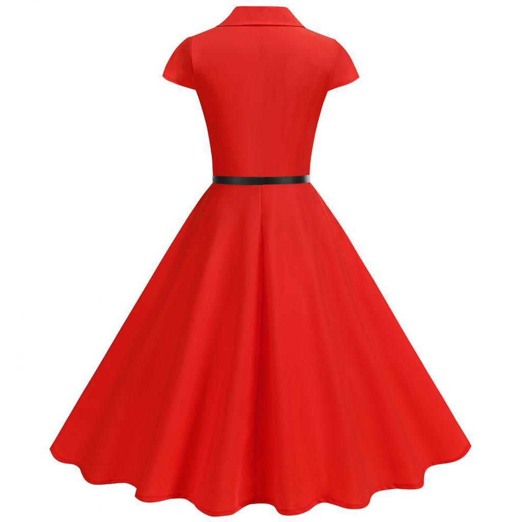 Damen Einfarbiges Hemdkragen Französisches Retro Kleid