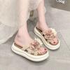 New One-word Slippers Women's Summer Wear Two-color Flower Thick-bottomed Cool Slippers Fashionable Non-slip Comfortable Beach Sandals