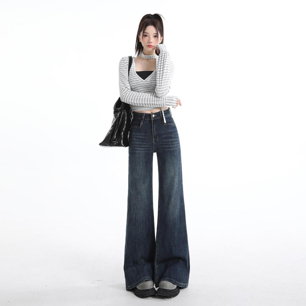 Women's High-Waist Retro Flare Jeans - Slimming, Loose Fit for Spring and Autumn 2026