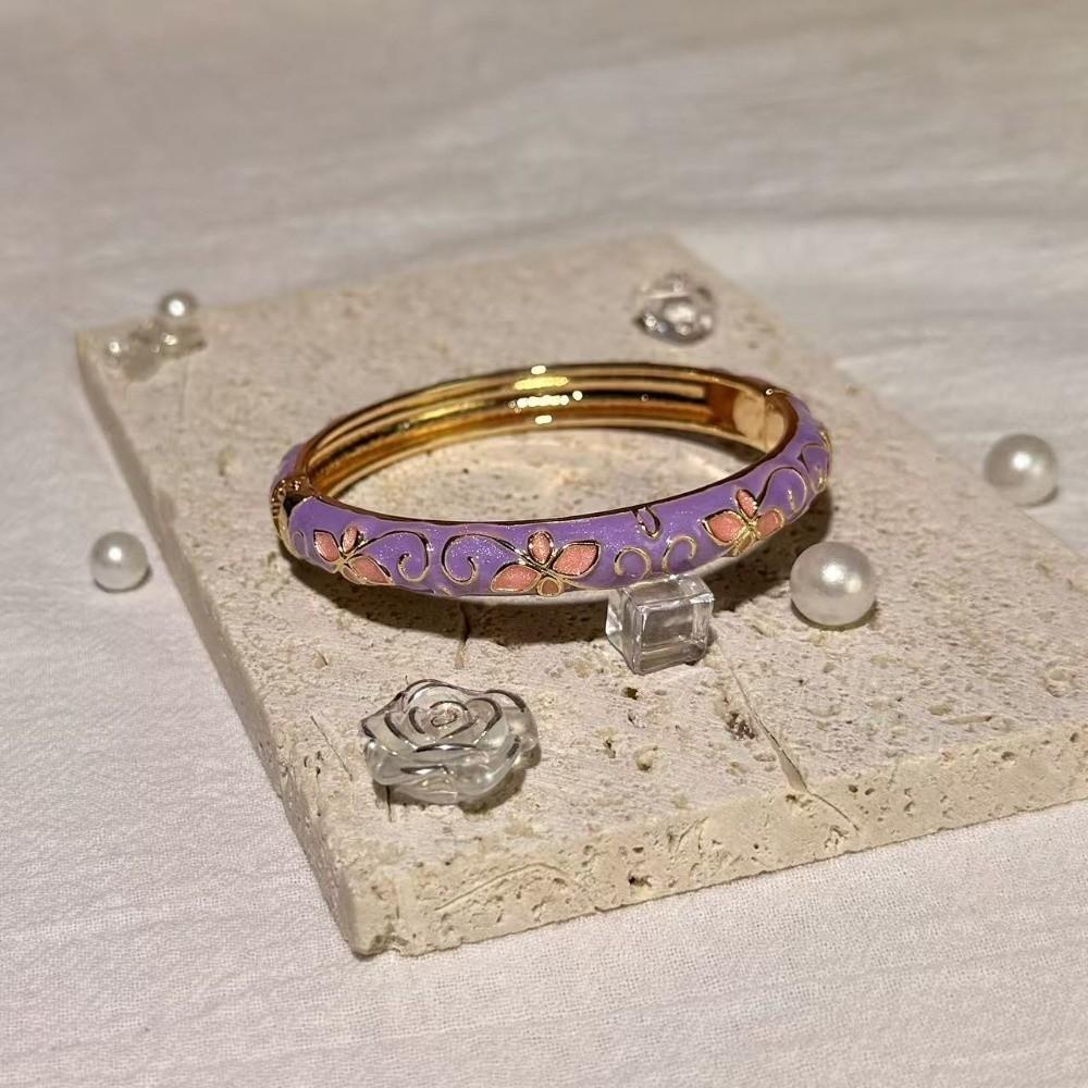Spring Button Open Cuff Bracelet Colorful Dainty Jewelry Vintage Four-leaf Clover Bangle  for Women