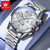 OLEVS Men Watches Casual Fashion Solid Stainless Steel Strap Original Quartz Watch for Man Waterproof Luminous Date Chronograph