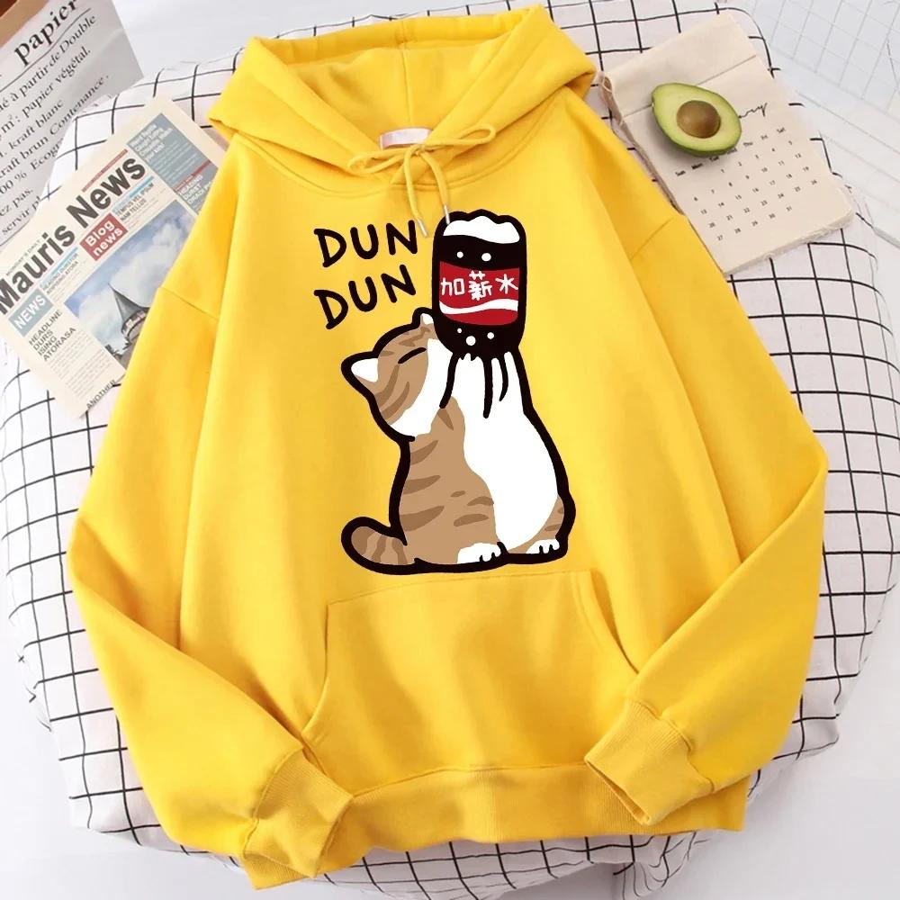 Cartoon Katze Trinken Gehaltserhöhung Getränke Herren Kapuzenpullover Lässige Lockere Hoodies Vergnügen Sweatshirts Zuhause Harajuku Oberteile