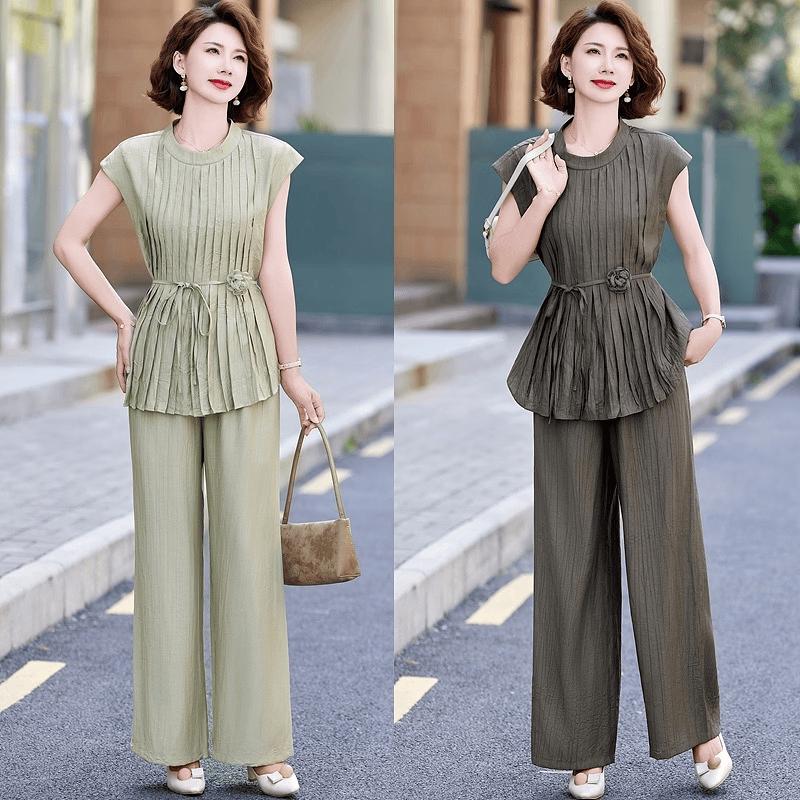 Datang Madam Mid-Aged Women s Stylish Summer Two-Piece Set 4XL