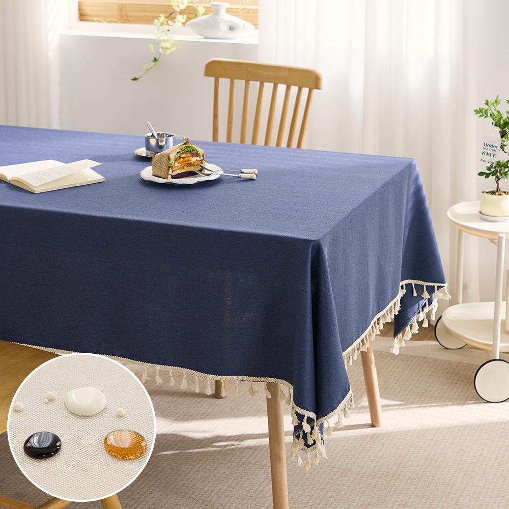 Solid Color Cotton Thread Tassel Tablecloth Heat-proof Waterproof Stain Resistant Coffee Table Cloth Rectangular Desktop Protective Cloth 1pcs