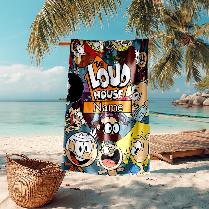 Personalized customized proof beach towel with The Loud House pattern - soft, absorbent,quick-drying,perfect swimming,camping&bathing