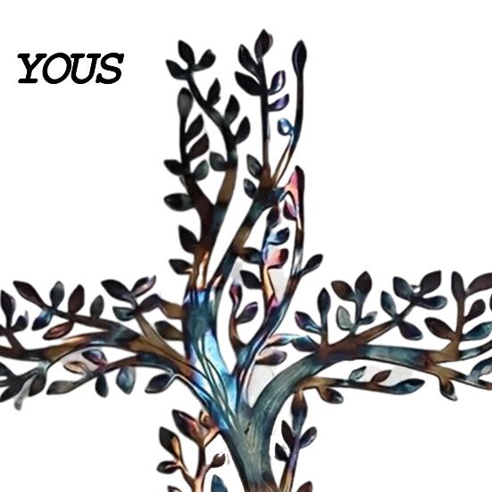 Metal Tree Wall Hanging Cross Art, of Life Crosses Retro Style Art Decor, for Garden Living Room Bedroom Gradient Color