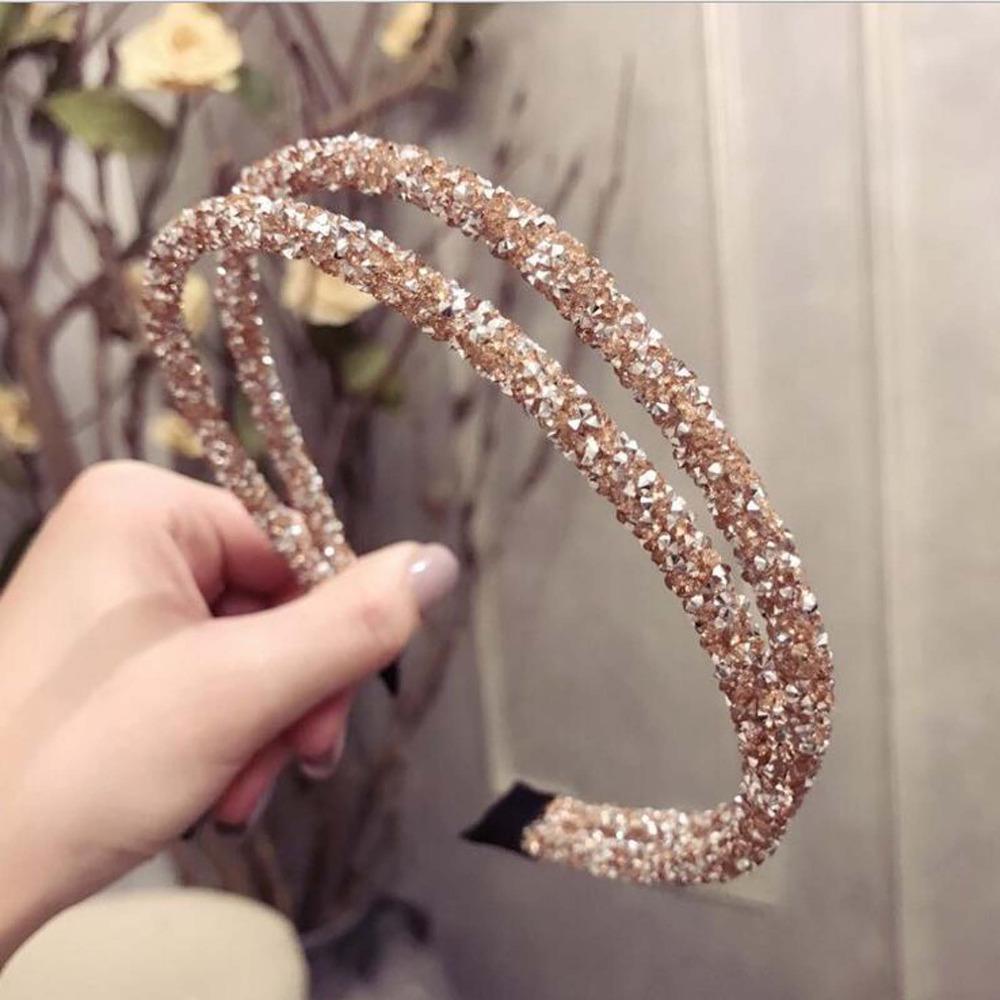 Fashion Rhinestone Hairband Women Full Diamond Super Flash double Crystal Side Hair Band Headband Hair Accessories