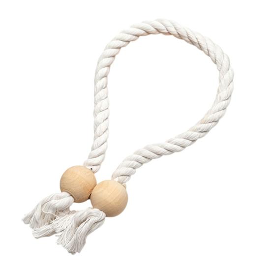 1Pc Boho Magnetic Curtain Tieback, Twisted Rope Wooden Bead Curtain Holders, Decorative Drapery Holdbacks for Bedroom Living Room