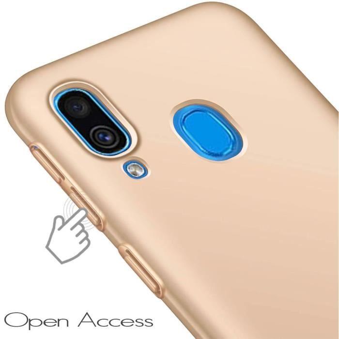 Coque - Booling - pour Samsung A40 - Silicone ultra-mince - 2 verres trempés - Dorée