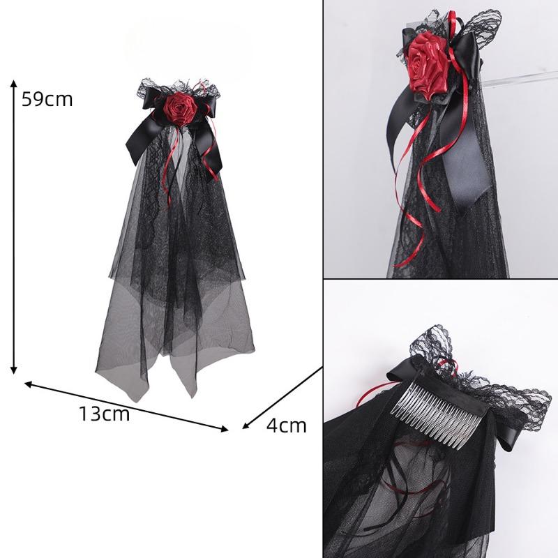 Witch Veil Bride Party Hair AccessoryDay of The Dead Makeup Headband Halloween Short Veil