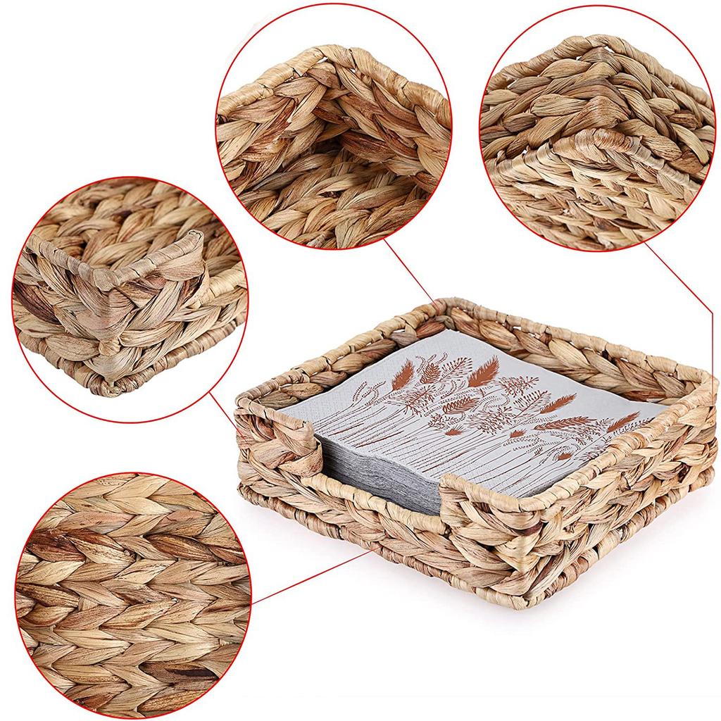 Ins Water Hyacinth Woven Tissue Box Rattan Woven Lid Sanitary Paper Box Household Living Room Pumping Paper Box Storage