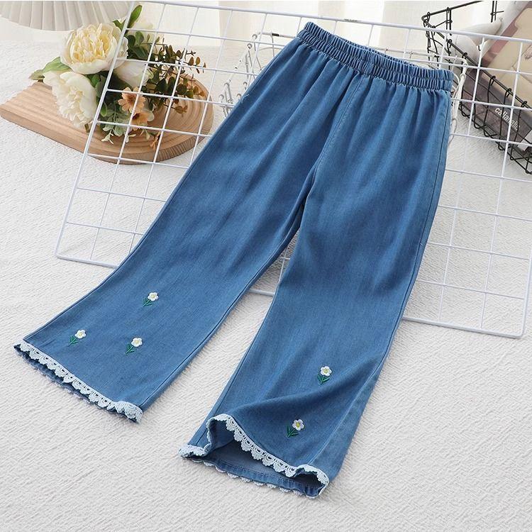 

Тонкие брюки с защитой от комаров для девочек, летние джинсы Tencel, повседневные длинные брюки-трубы для девочек, подходящие для ношения на улице 110