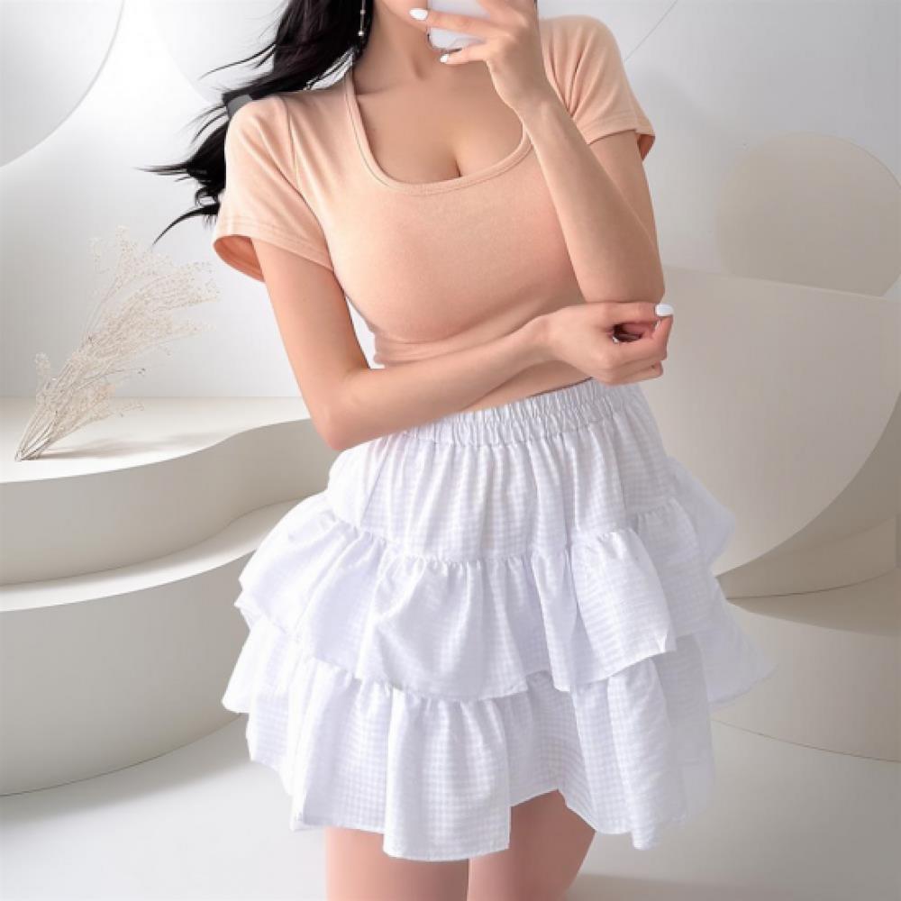 New Arrivals Open Run Women Frill Tiered Mini Skirt Banding Design