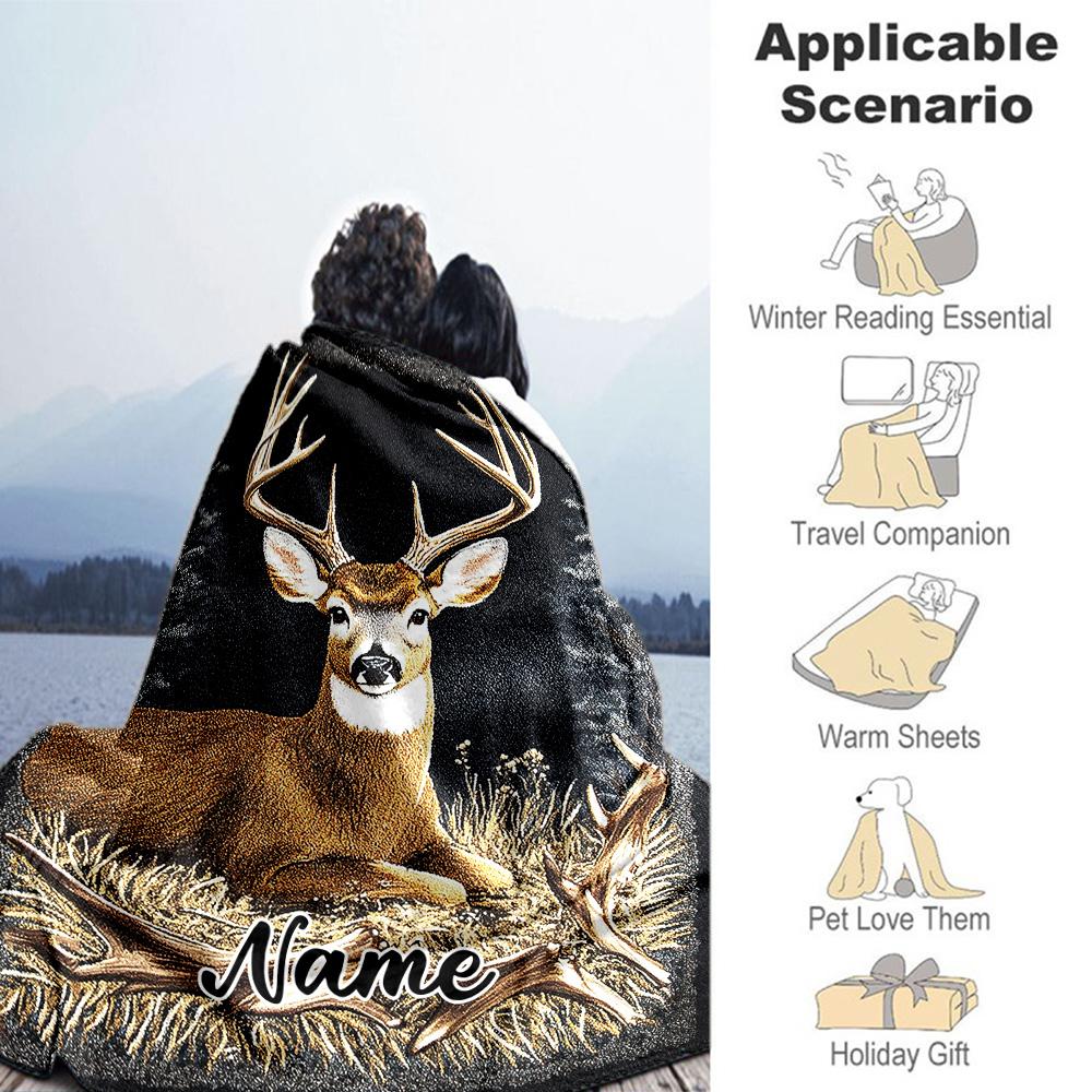 Deer Personalized Name Blanket Multi-purpose Customizable Blanket Comfortable for Livingroom Office Chair Nap Sofa Four Seasons Universal