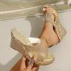 Women's Summer Wedge Thick-Soled Hollow Solid-Color Slide Sandals, Fashionable Casual Footwear, Available In Large Sizes.