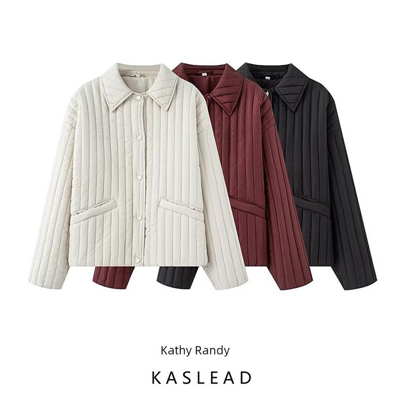 Kaslead New Women clothes Western Style Versitile Fashion Heart-Shaped Decorated Row Button Cotton-padded jacket Jacket