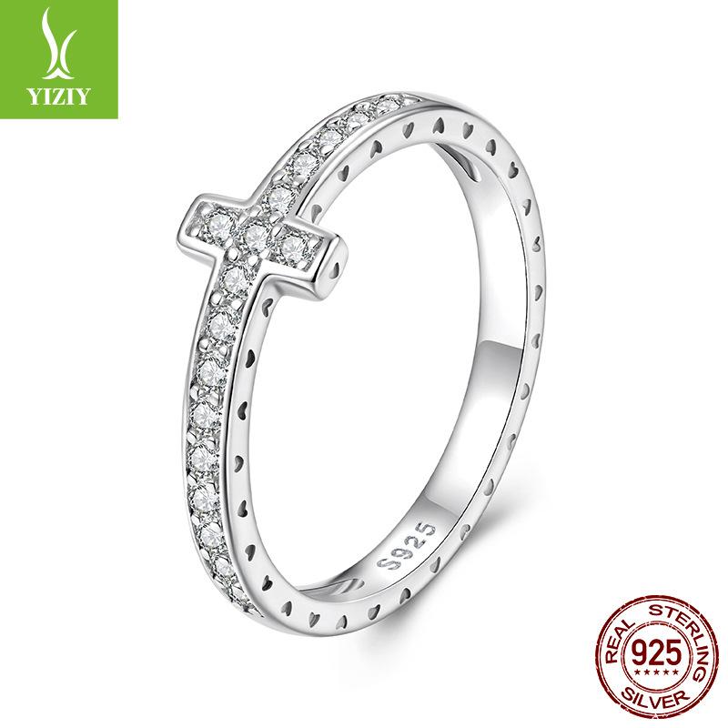 Cross Moissanite Ring, Cross-Border Fashion S925 Sterling Silver Full Diamond Ring Jewelry.