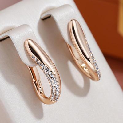 Elegante glatte geometrische Doppel-Zirkon-Tropfenohrringe in Goldfarbe für Damen, trendiger Schmuck, Party-Zubehör