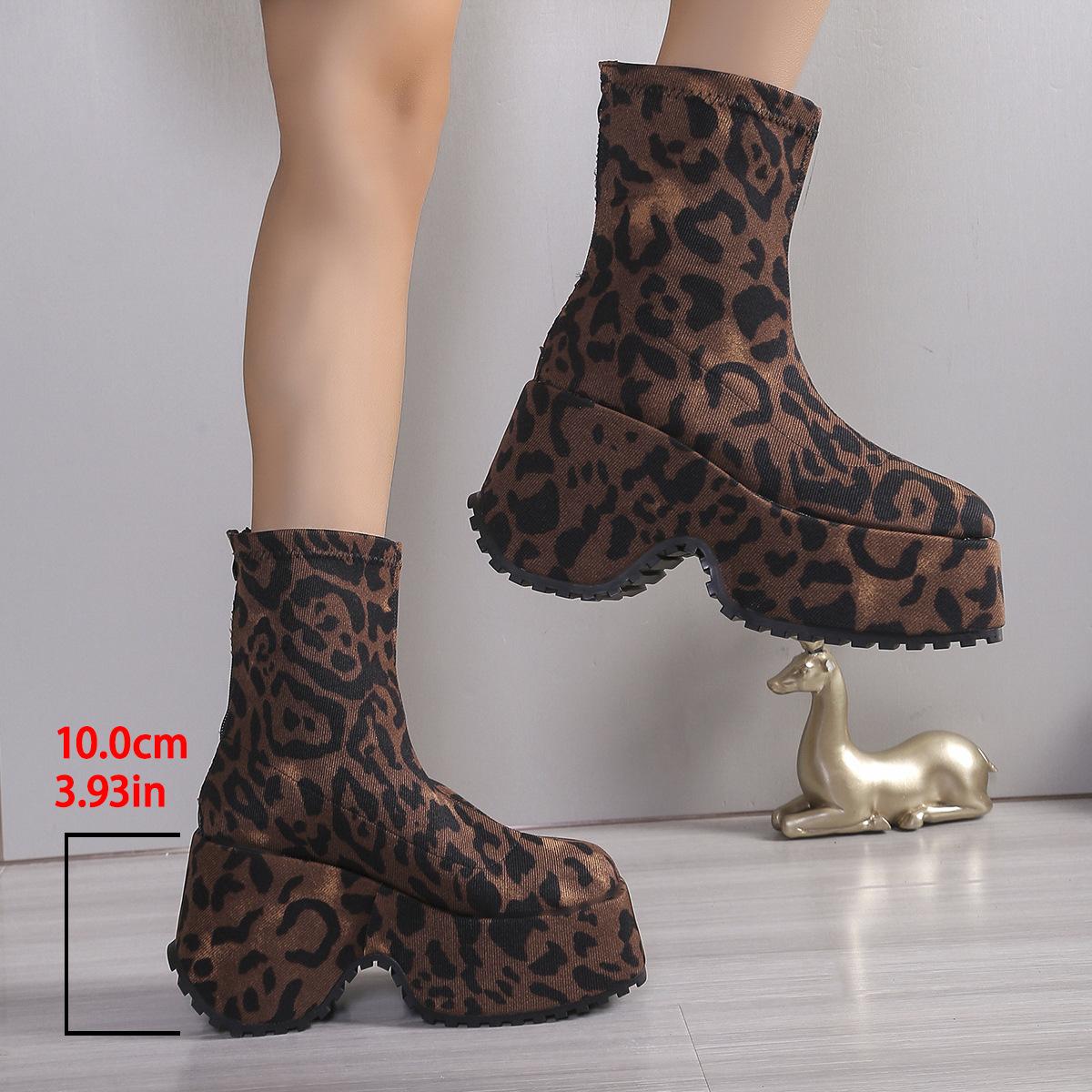 

Осень и зима новые толстоподошвенные универсальные удобные темпераментные комфортные модные ретро леопардовый принт тонкие ботинки женские 38 цветной печати леопарда