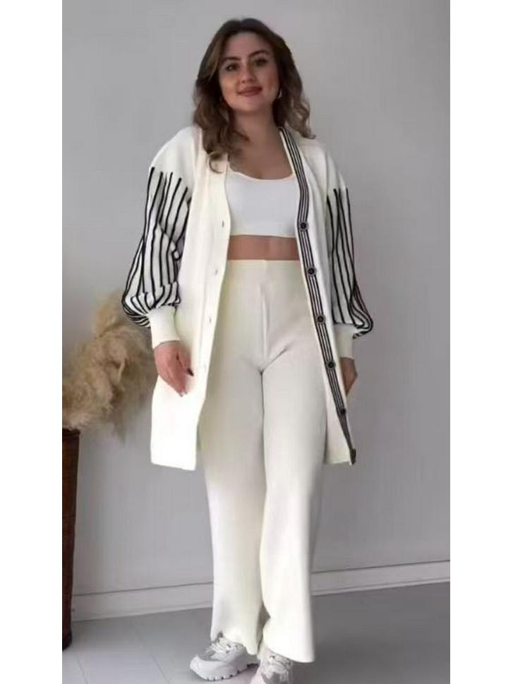 In Stock 2025 Autumn/Winter European & American Fashion Striped Casual Lazy Style Set