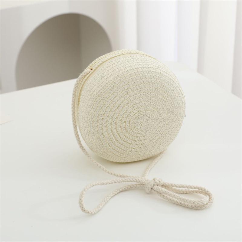 Summer Solid Color Straw Bag Shoulder Messenger Round Bag Children Versatile Outing Beach Bag Light Board DIY Round Weaving