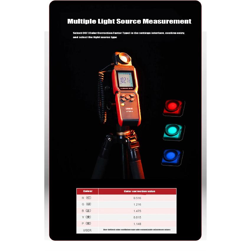 UNI-T UT381A Illuminometer Integrated & Split Digital Light Illuminance Meter 400000 Lx 37160 Fc Luxometer with Bluetooth APP