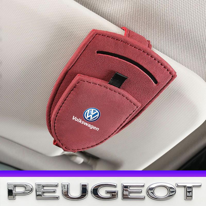 Suede Glasses Clip Car Sun Visor Card Ticket Clamp Fastener Valve Cap For VW Golf Amarok T5 Phaeton Teramont ID3 Tiguan T-Cross