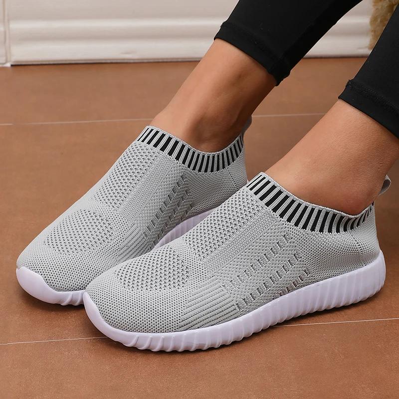 Women'S Casual Mesh Flat Shoes Breathable Comfortable Vulcanized Shoes Summer For Daily Use In Anti Slip Walking Slip On Shoes