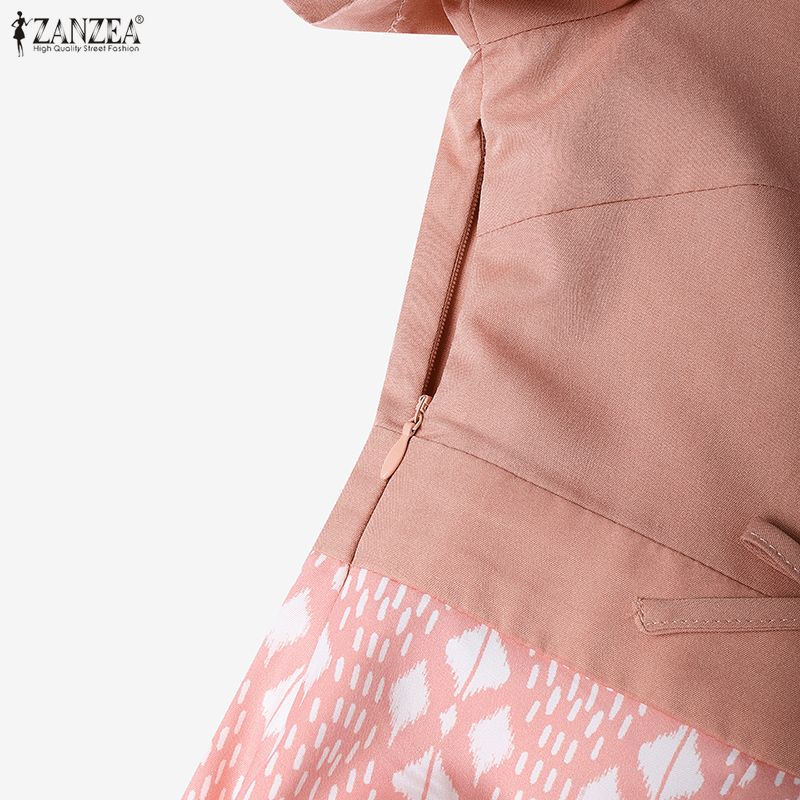 ZANZEA Women Casual Round Neck Short Sleeve Print A-Line Dress