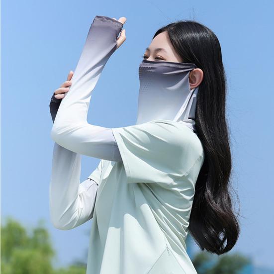 2Pcs/Set Face Guard Sun Protection Oversleeve Set, Ice Silk Cooling Fabric Arm Sleeves with Thumb Buckle Cuffs, Outdoor Cycling Driving Beach Summer