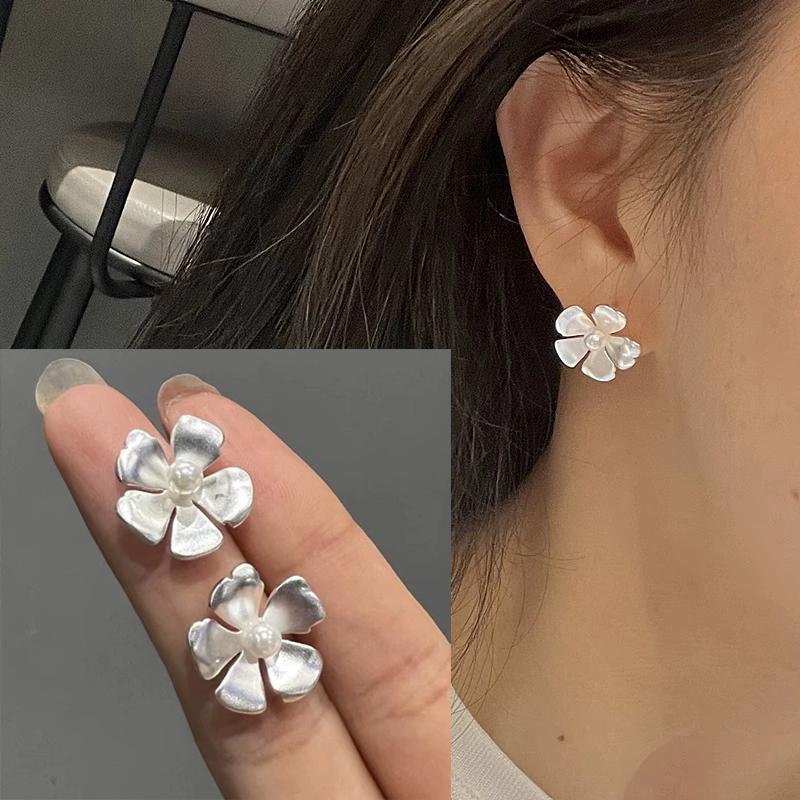 925 Silver Vintage Earrings For Women Trendy Simple Bump Flower Earring Jewelry Prevent Allergy Party Accessories Gift